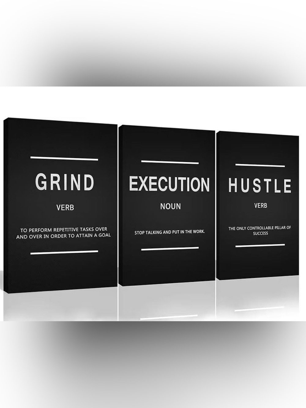 3 Pc Grind Hustle Execution Motivational Wall Art Canvas Ready to Hang 12x16x8